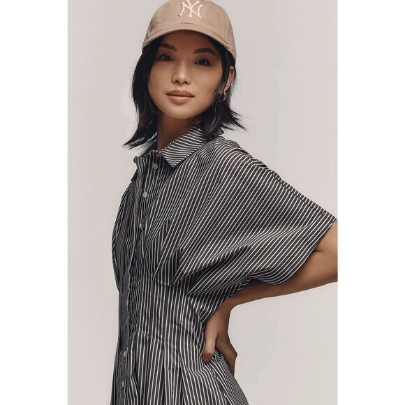 New Anthropologie The Tobie Button-Front Pleated Shirt Dress by Exquise Mini Lar - Picture 4 of 9